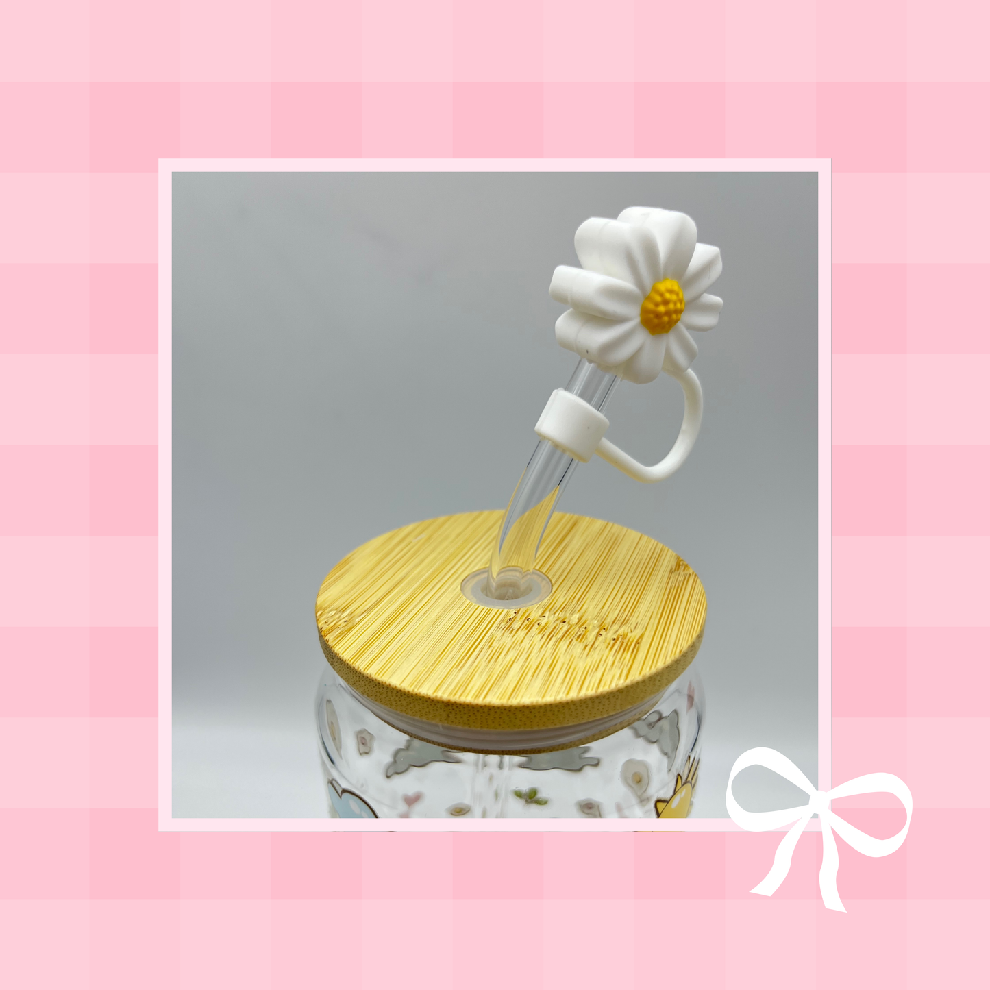 Double sided Goose Bumps 18 Oz Glass cup with Bamboo lid, Straw topper and Gift Box.