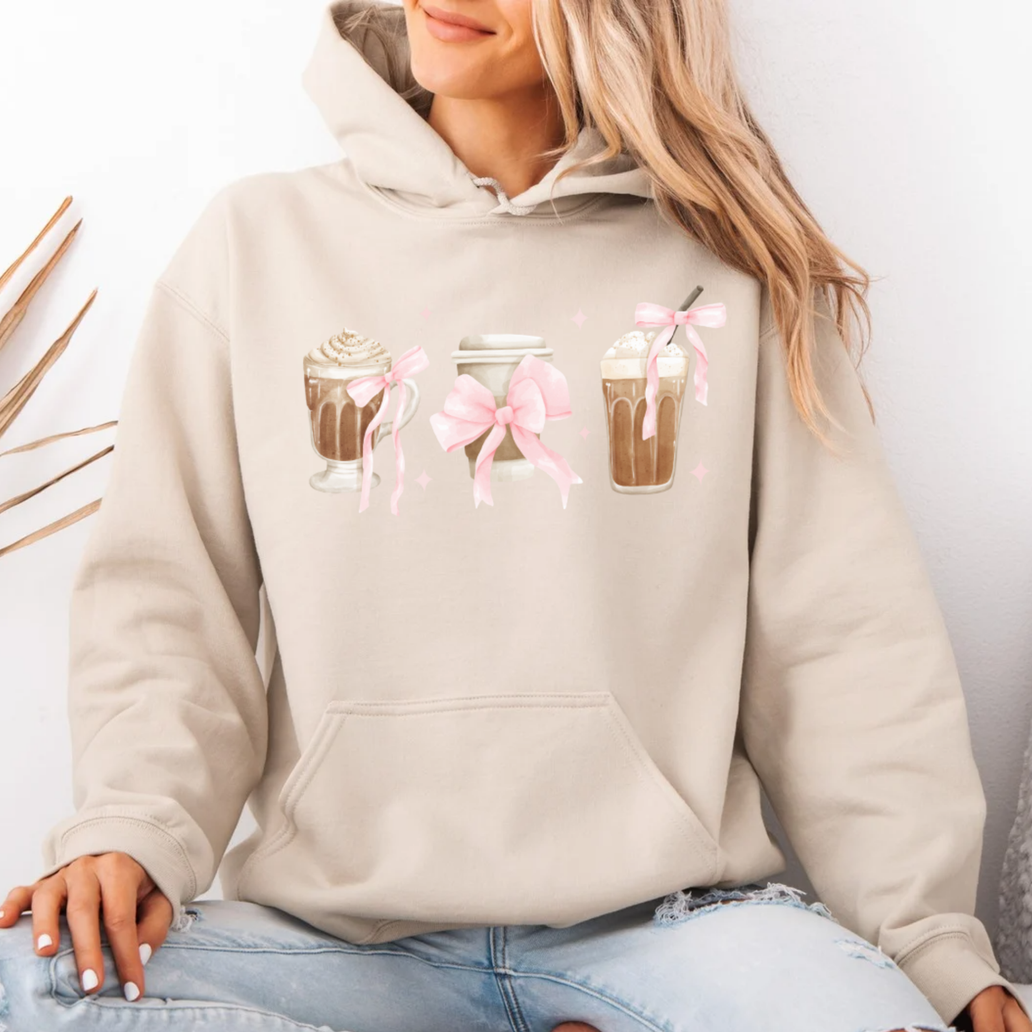 Cute Coffee Cups with Pink Bows Hoodies
