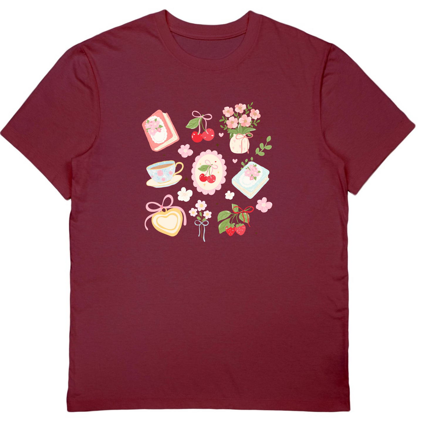 Cottage Core Cherries Boxy T-shirt - 100% Cotton Made in Canada