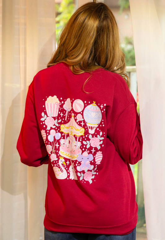 Rose & Carousel Crewneck Sweatshirt | Whimsical Fairytale Carnival Design