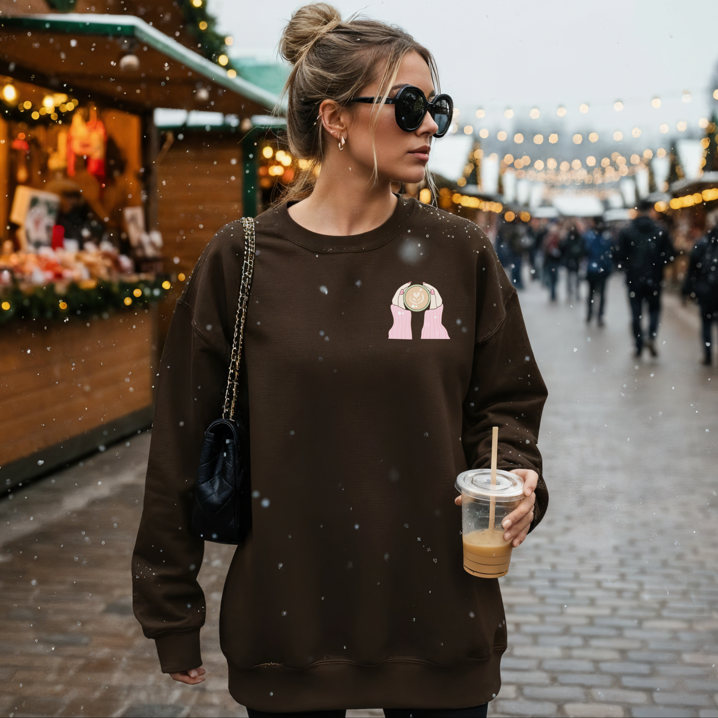 PINK COFFEE CLUB Dark Brown Crewneck Sweatshirt