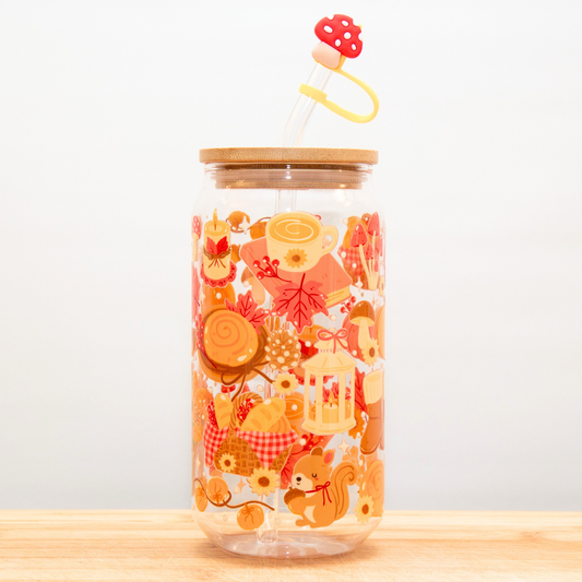 20% OFF Double-Sided Fall Pumpkin Mushroom Glass Cup Set 18oz | Cozy Autumn Design with Gift Box