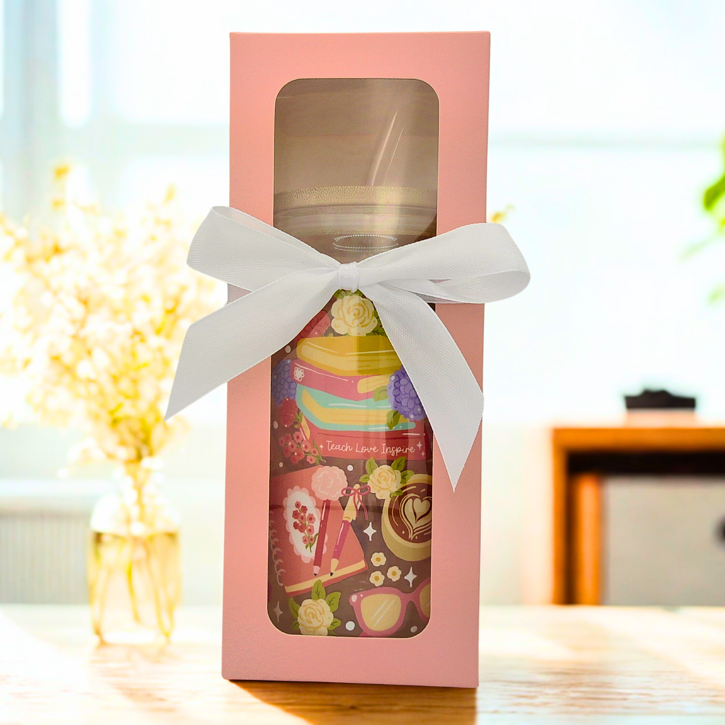 20% OFF Double-Sided Teacher Glass Cup Set 18oz | Teacher-Themed Design with Gift Box