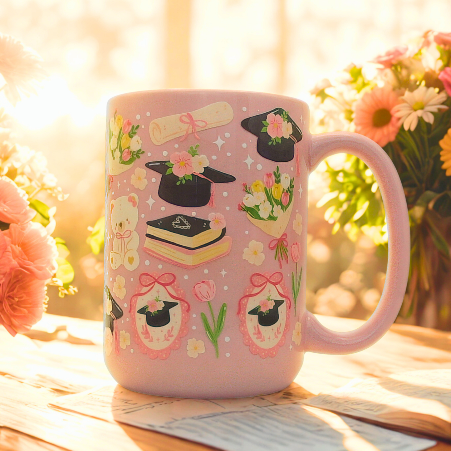 Graduation Ceramic Mug with Gift Box | 15oz Ceramic Mug | Cute Graduation Pattern | Trendy Cup | Drinkware | Graduation Gift