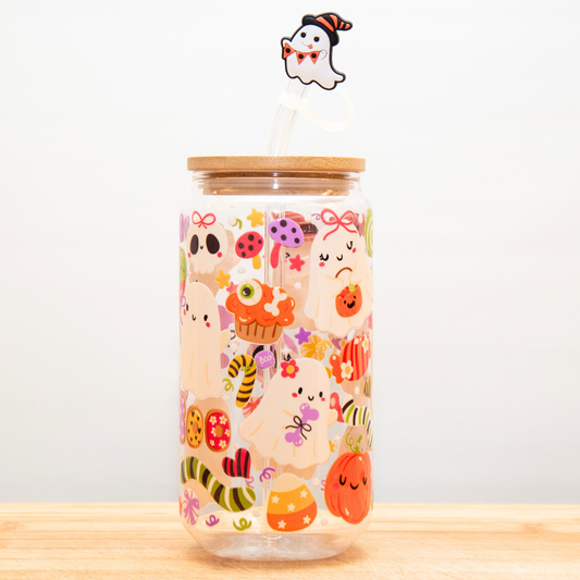20 % OFF Double-Sided Halloween Glass Cup Set 18oz | Cute Ghost Straw Topper & Gift Box