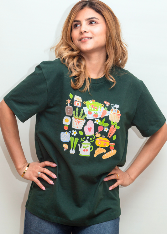 Cottagecore Kitchen Forest Green Boxy Tee | 100% Organic Cotton | Made in Canada