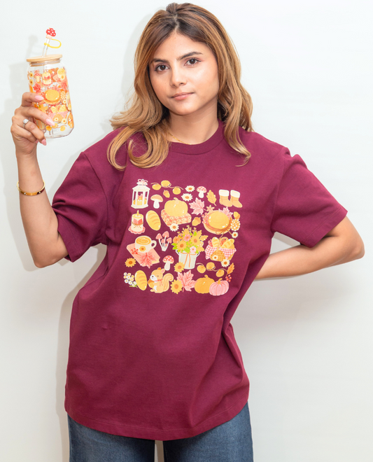 20% OFF Fall Pumpkins Maroon Boxy Tee | 100% Cotton | Made in Canada