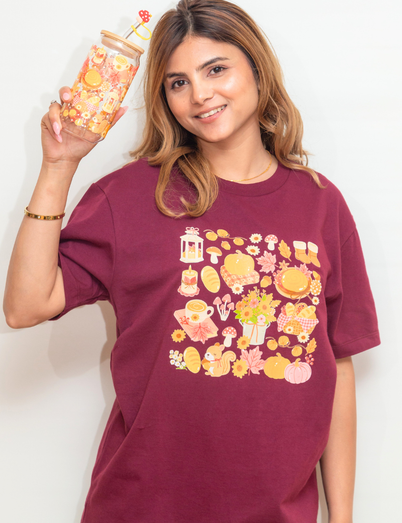 20% OFF Fall Pumpkins Maroon Boxy Tee | 100% Cotton | Made in Canada