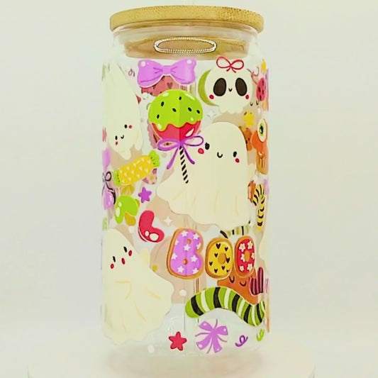 20 % OFF Double-Sided Halloween Glass Cup Set 18oz | Cute Ghost Straw Topper & Gift Box