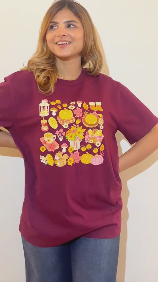 20% OFF Fall Pumpkins Maroon Boxy Tee | 100% Cotton | Made in Canada