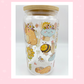 Double sided Capybara 18 Oz Glass cup with Bamboo lid, Straw toppers and Gift box.