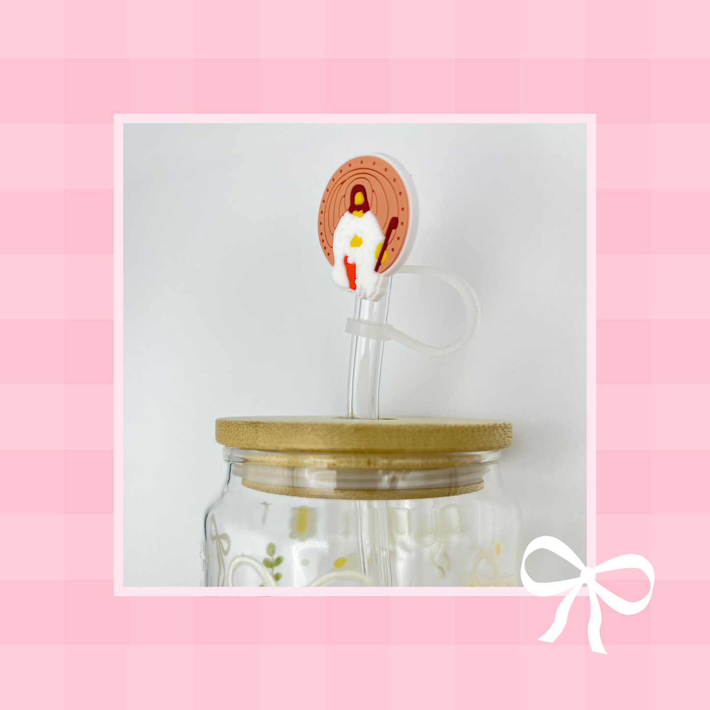 Double sided Jesus with Lamb 18 Oz Glass cup with Bamboo lid, Straw topper and Gift Box.