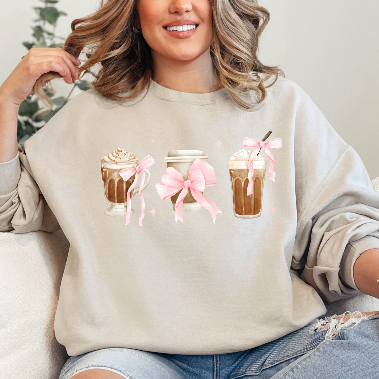 Coffee Cups with Pink Bows Sweatshirt