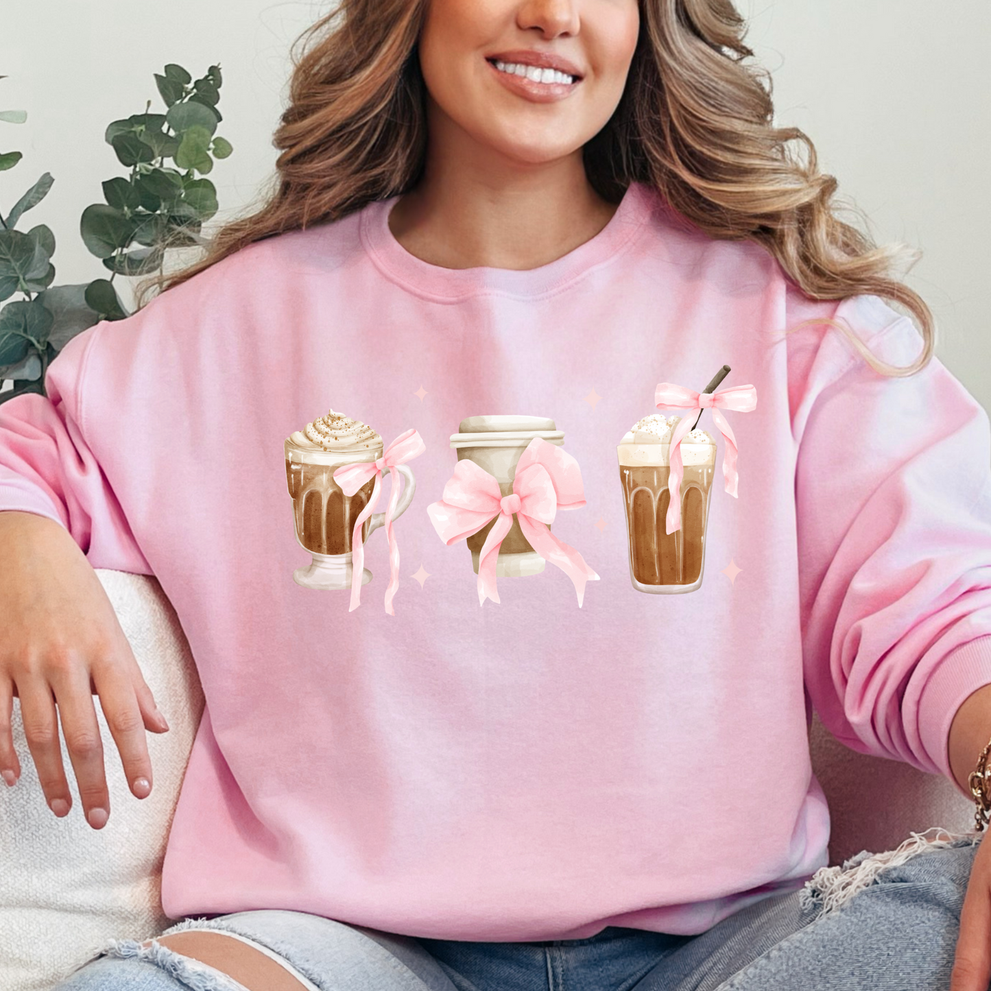 Coffee Cups with Pink Bows Sweatshirt