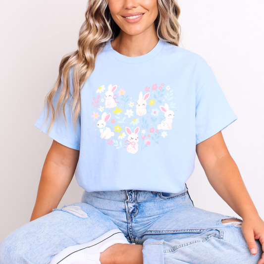 Spring Easter Bunnies Blossoms Boxy T-shirt -  100% Cotton Made in Canada