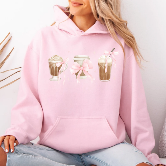 Cute Coffee Cups with Pink Bows Hoodies