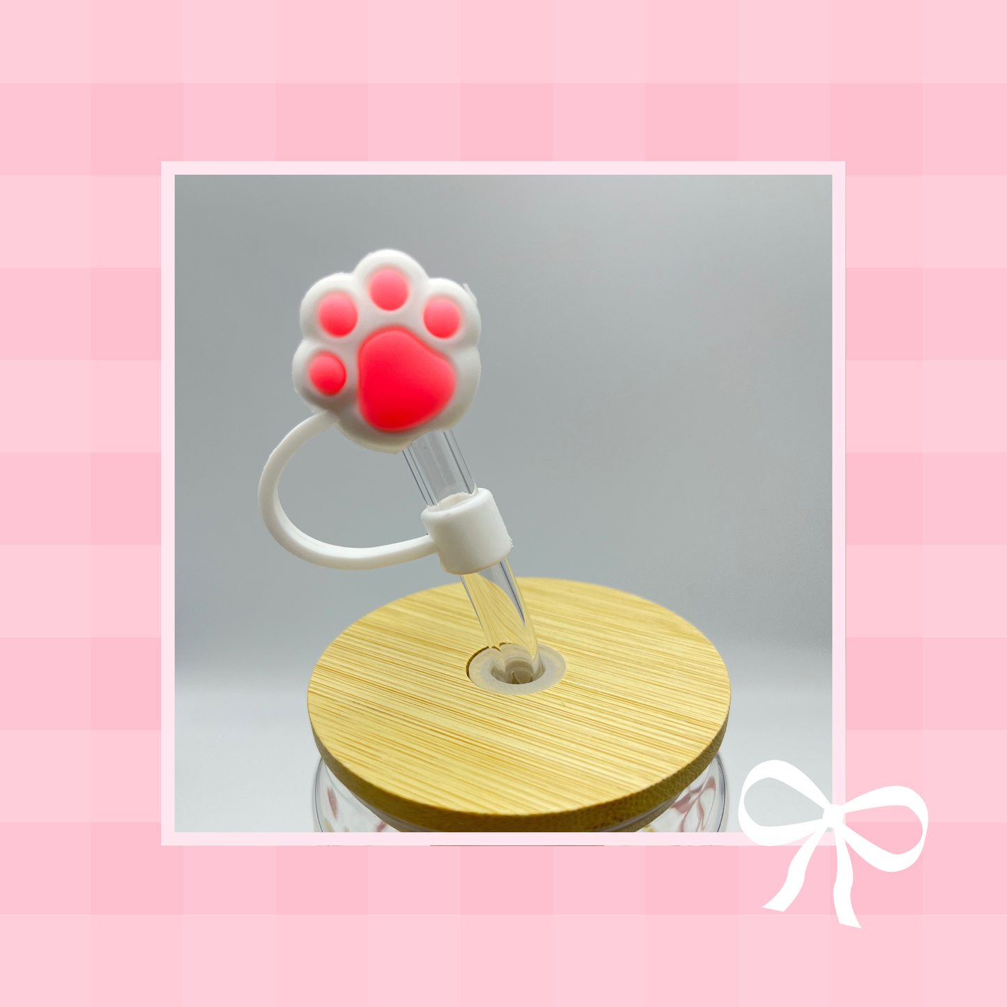 Double sided Cute Puppy with Bow 18 Oz Glass cup with Bamboo lid, Straw topper and Gift Box.