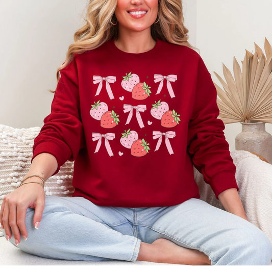 Strawberries Pink Bow Sweatshirt