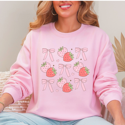 Strawberries Pink Bow Sweatshirt