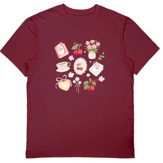 Cottage Core Cherries Boxy T-shirt -  100% Cotton Made in Canada