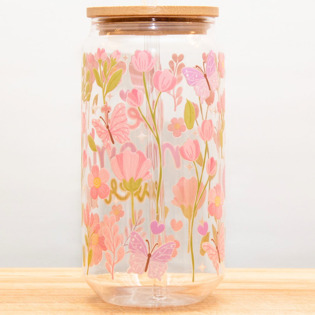 20% OFF Double-Sided Mother’s Day Glass Cup Set 18oz | “Best Mom Ever” Design & Gift Box