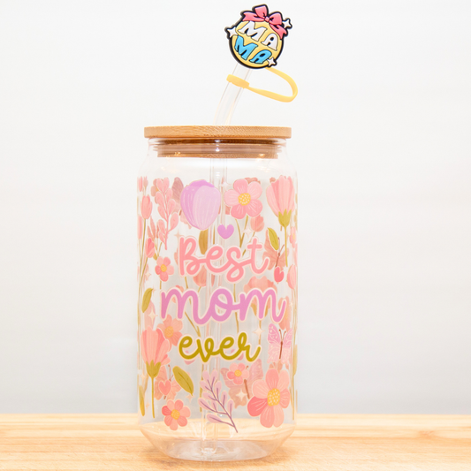 20% OFF Double-Sided Mother’s Day Glass Cup Set 18oz | “Best Mom Ever” Design & Gift Box