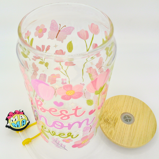 Mother's day Gifts Glass Can with Bamboo Lid, Straw topper & Gift Box | 18oz Iced Coffee Cup | Eco-Friendly - Reusable | Gift for Mom