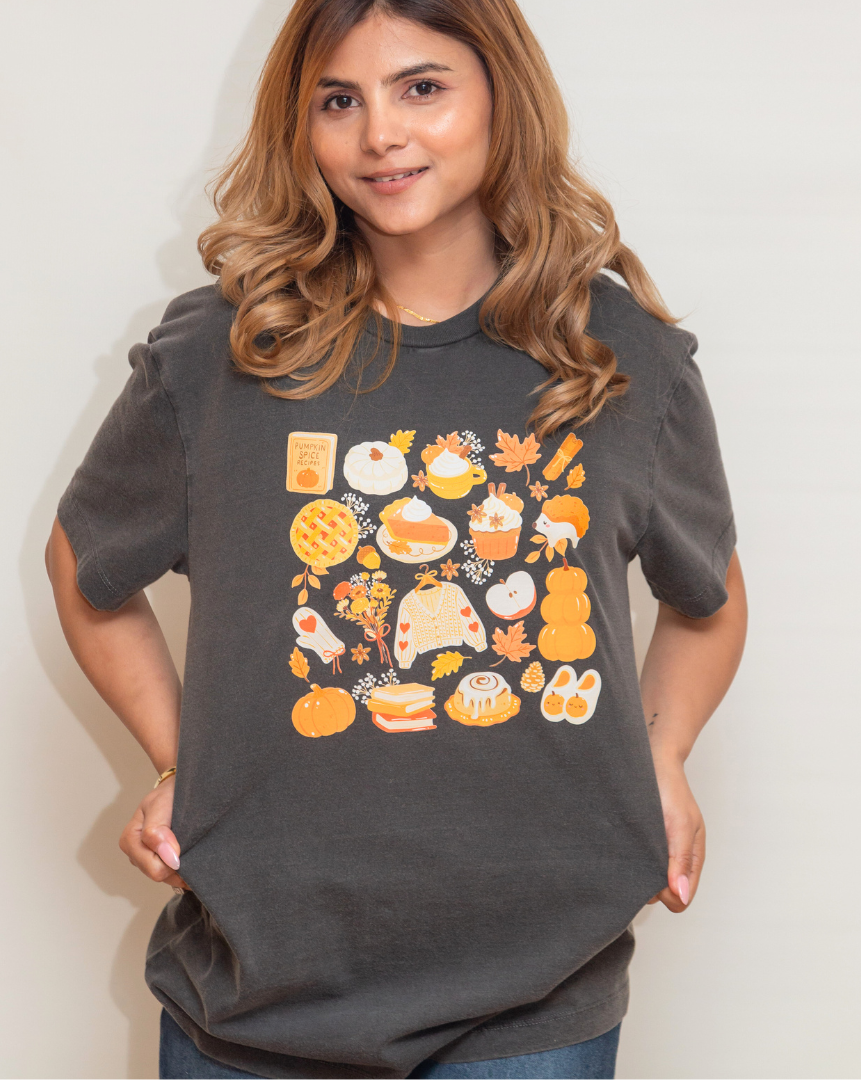 20% OFF Pumpkin Pie Fall Vibes Black Pigment Boxy Tee | 100% Organic Cotton | Made in Canada