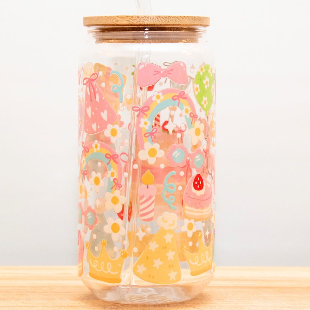 BIRTHDAY CAKE Glass Can Cup