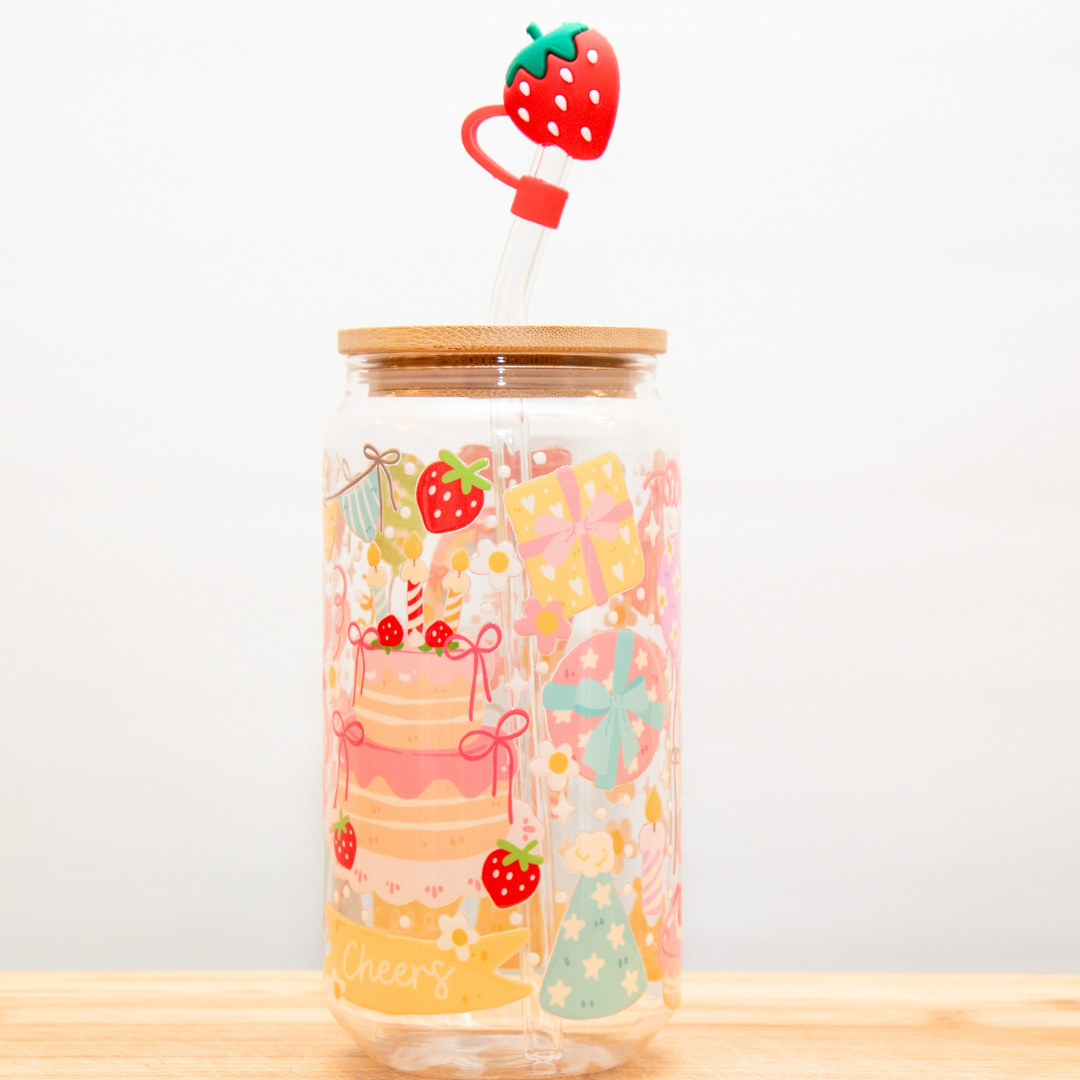 20% OFF Double-Sided Birthday Cake Glass Cup Set 18oz | Colorful Cake Design with Gift Box