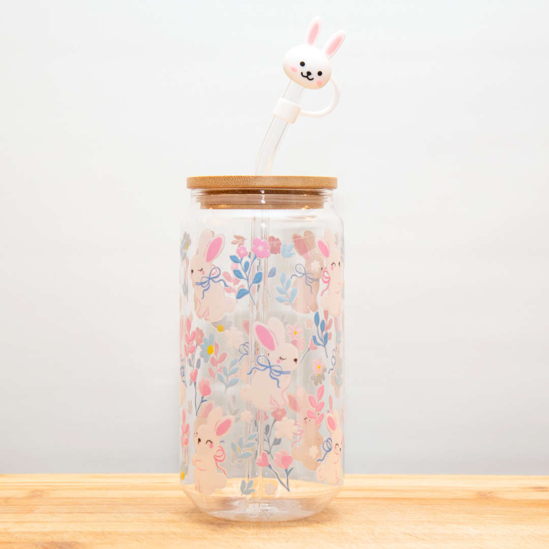 SPRING BUNNIES BLOSSOM Glass Can Cup