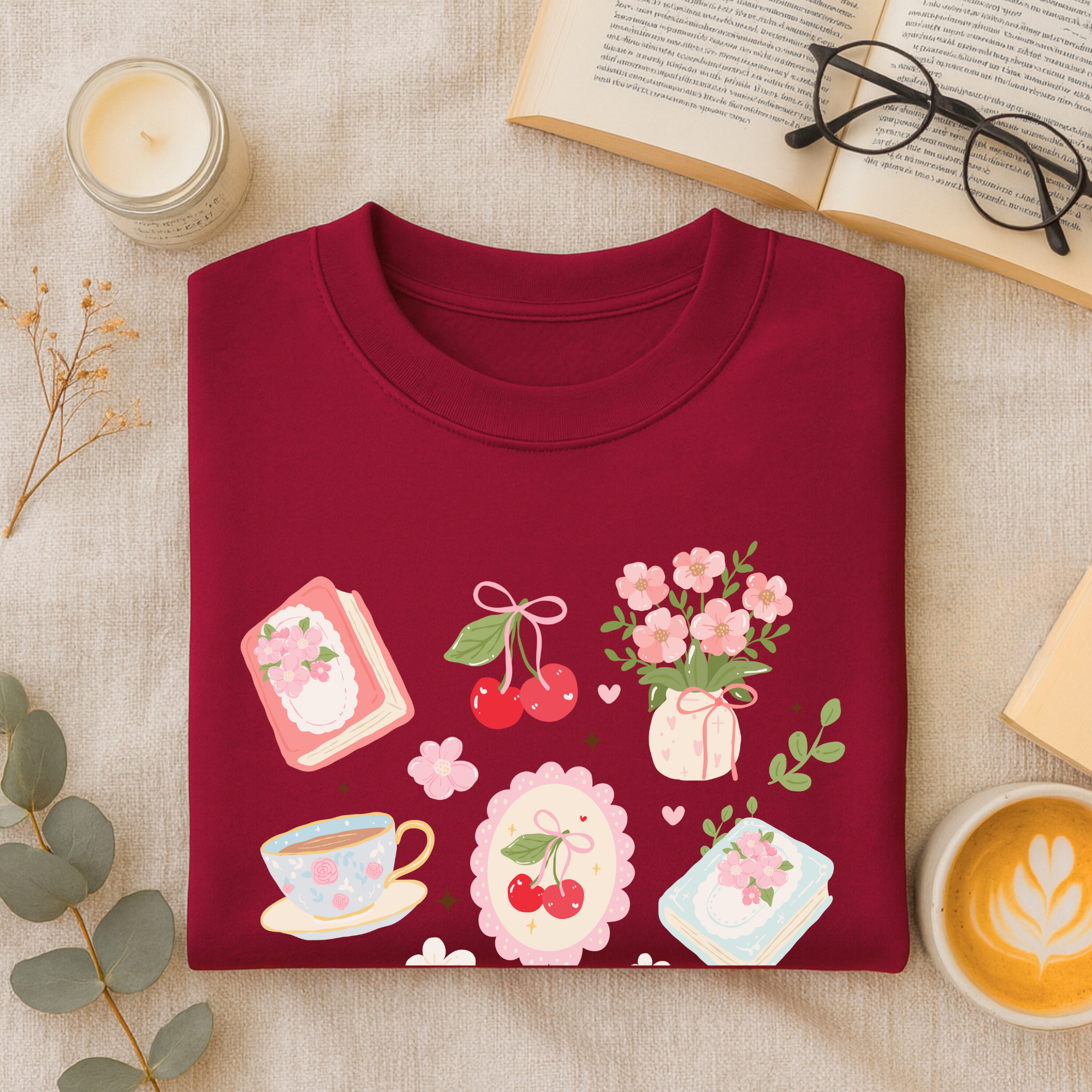 CHERRIES BOOK NOOK Cardinal Red Sweatshirt