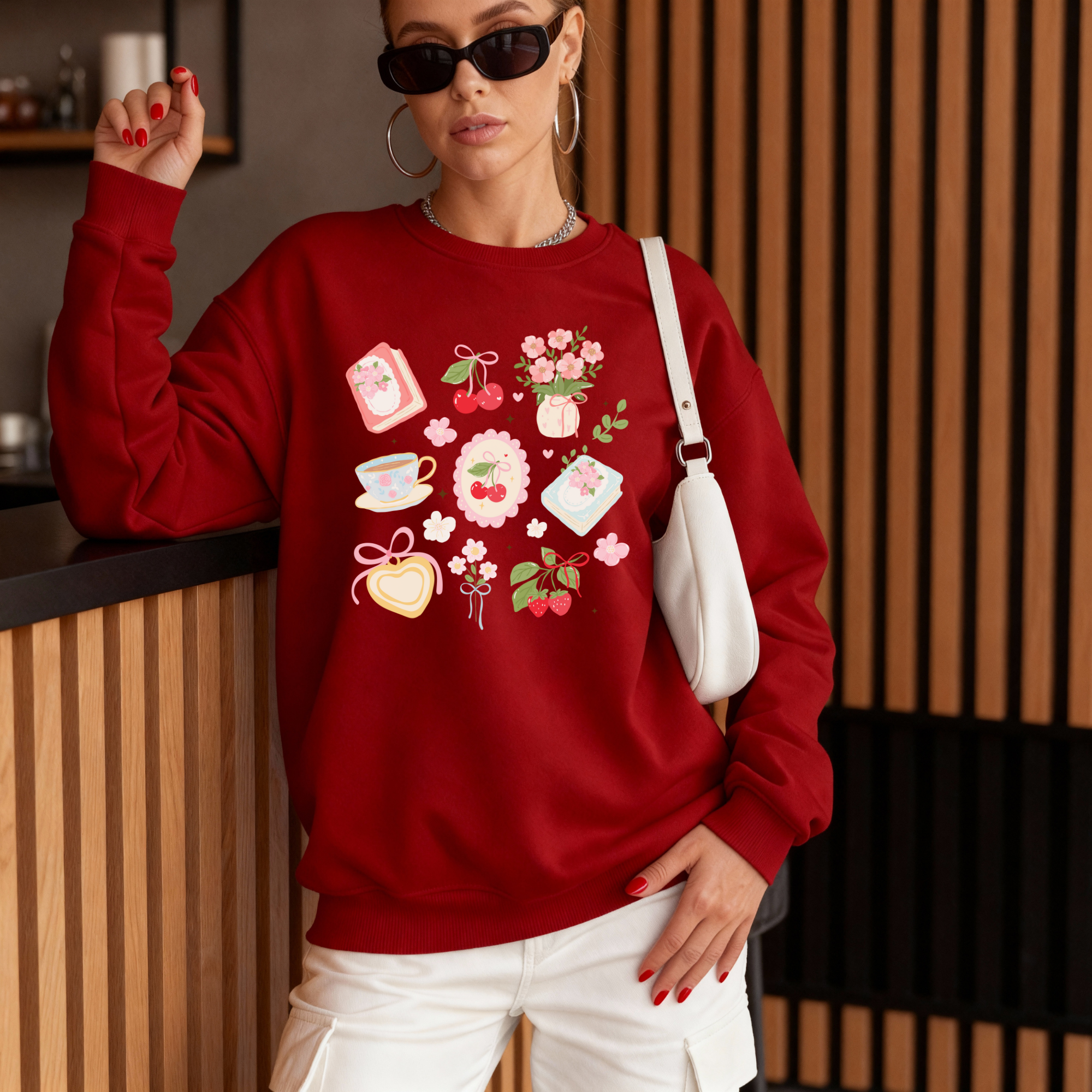 CHERRIES BOOK NOOK Cardinal Red Sweatshirt