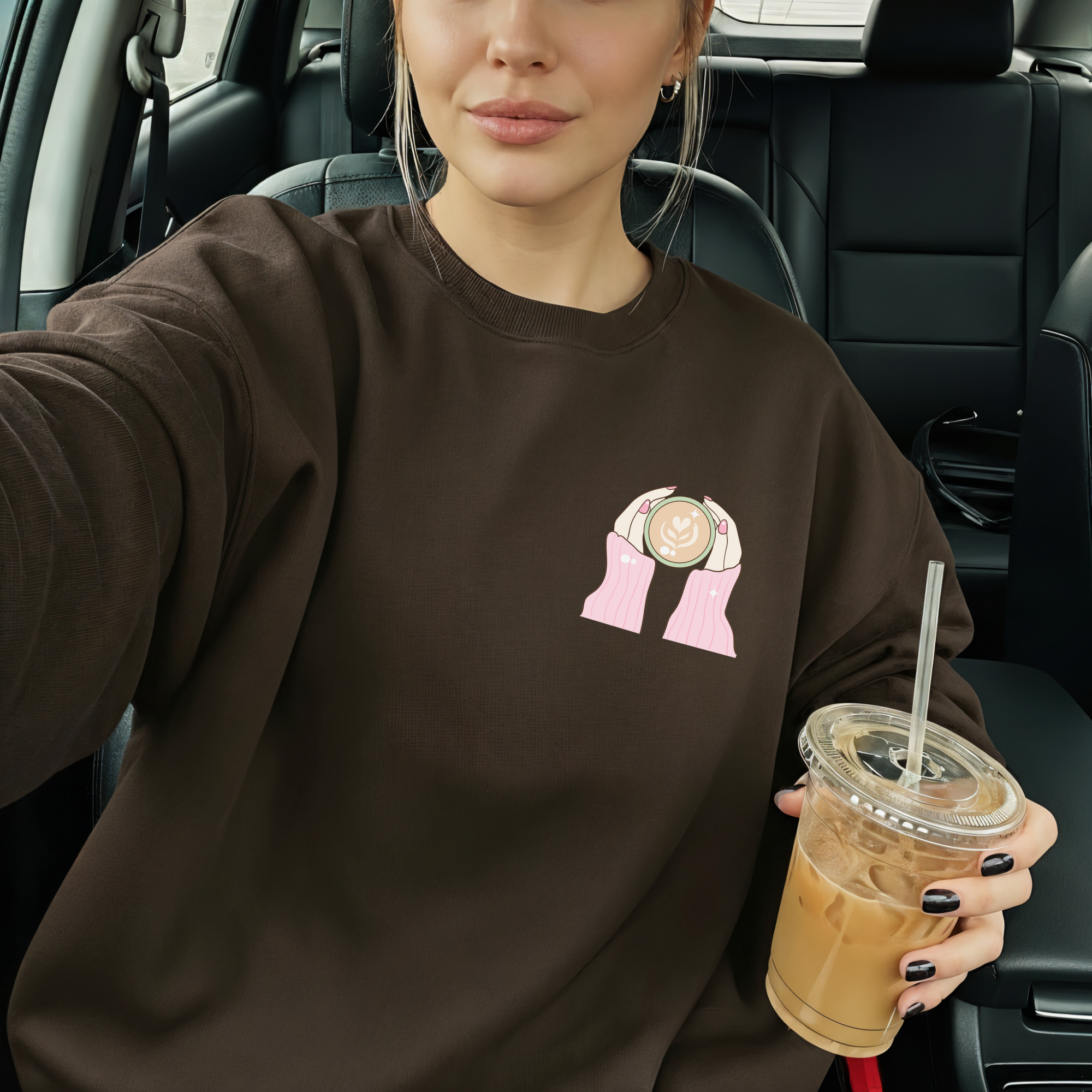 PINK COFFEE CLUB Dark Brown Crewneck Sweatshirt