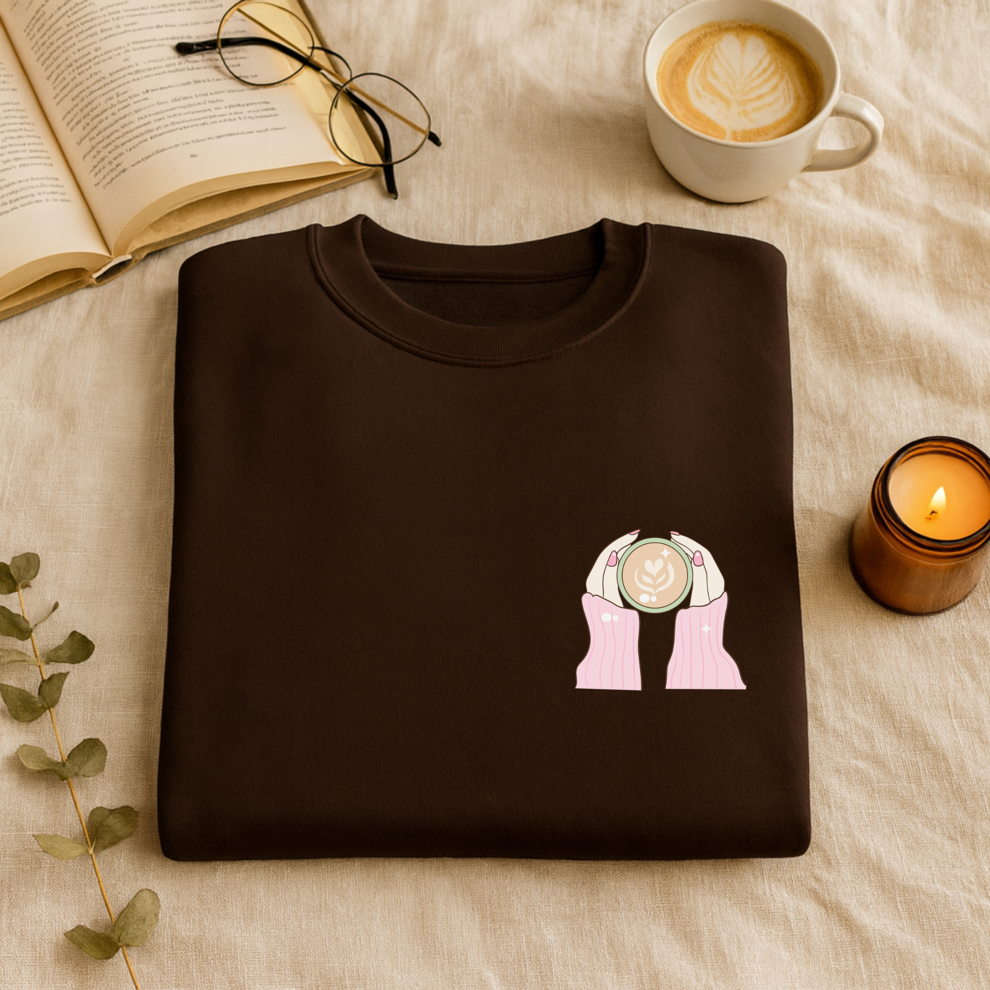 PINK COFFEE CLUB Dark Brown Crewneck Sweatshirt