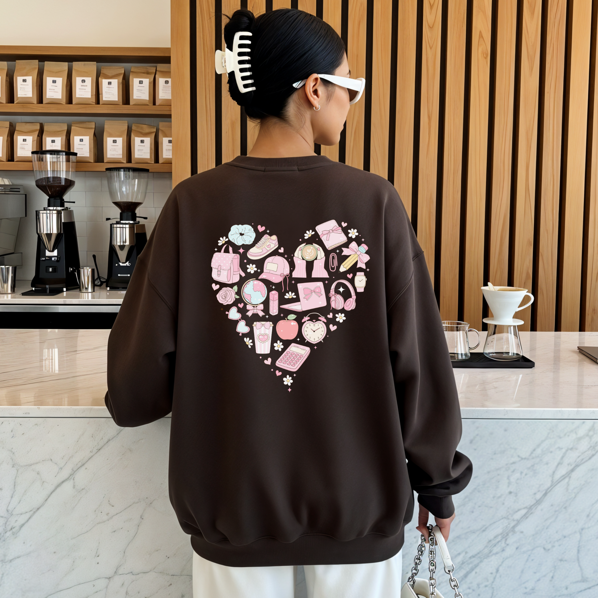 PINK COFFEE CLUB Dark Brown Crewneck Sweatshirt