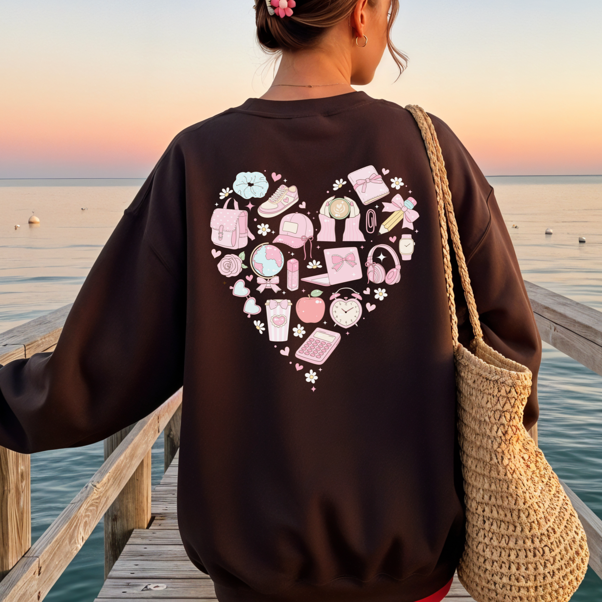 PINK COFFEE CLUB Dark Brown Crewneck Sweatshirt