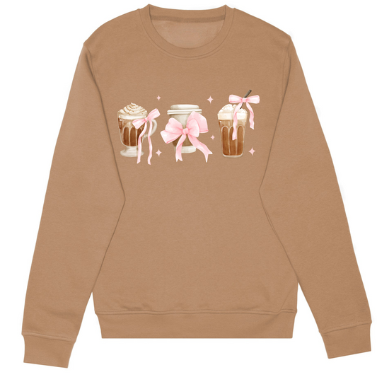 Coffee Cups with Pink Bows Sweatshirt | Gift for Her