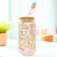 Double sided Cute Girly Pink Glass Can with Bamboo Lid, Straw topper & Gift Box | 18oz Iced Coffee Cup | Eco-Friendly - Reusable | Gift for her