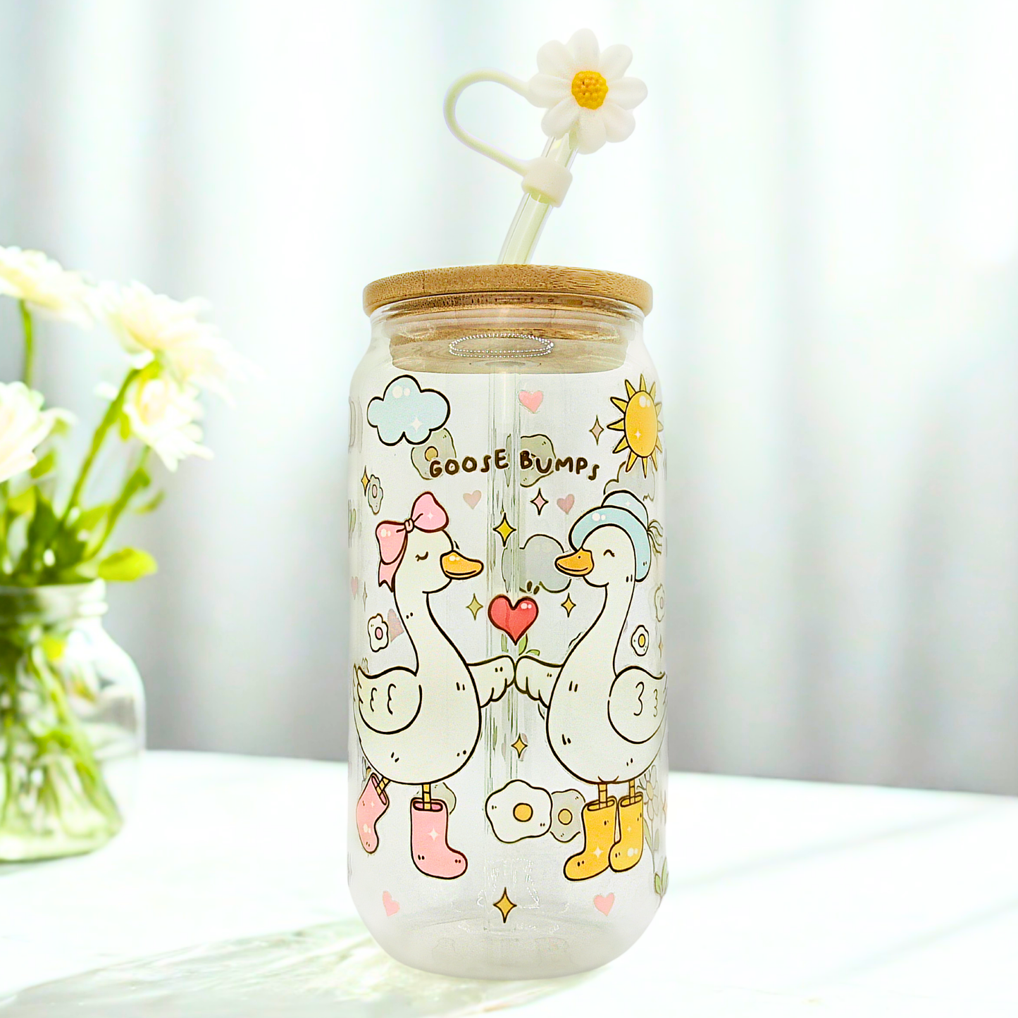 25% OFF Double sided Goose Bumps Glass Can with Bamboo Lid, Straw topper & Gift Box | 18oz Iced Coffee Cup | Eco-Friendly - Reusable | Gift for her