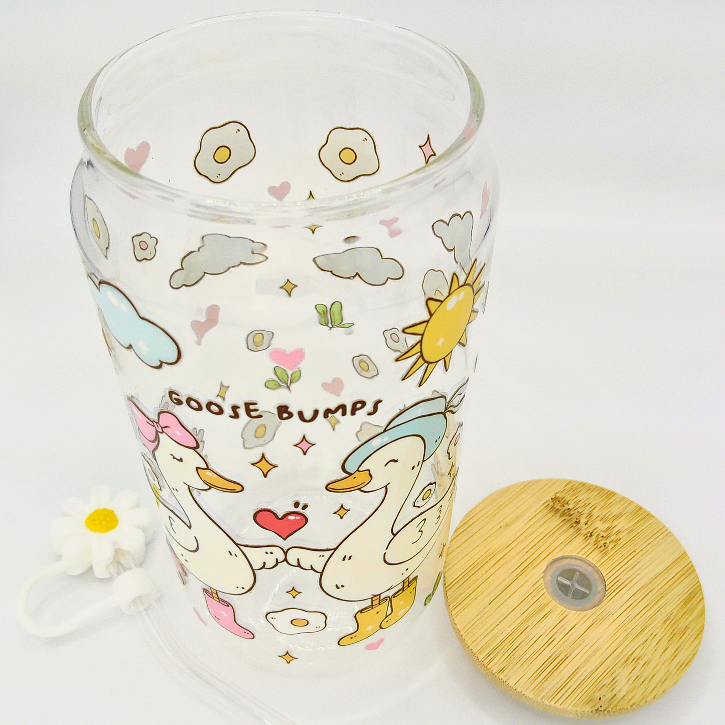 25% OFF Double sided Goose Bumps Glass Can with Bamboo Lid, Straw topper & Gift Box | 18oz Iced Coffee Cup | Eco-Friendly - Reusable | Gift for her