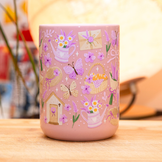 20% OFF Cottagecore Lavender Pink Mug with Gift Box | 15oz Ceramic
