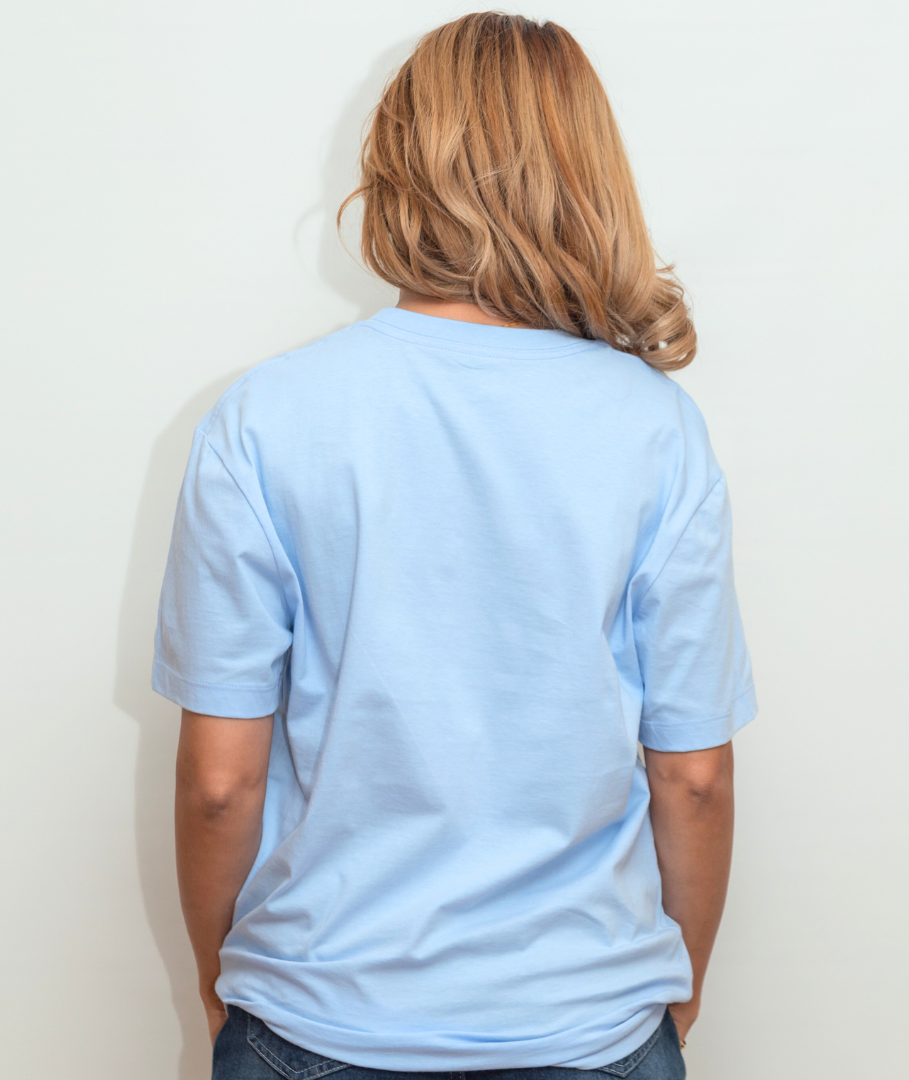 20% OFF Coastal Vibes Light Blue Boxy Tee | Fisherman & Seaside Design | 100% Cotton Made in Canada