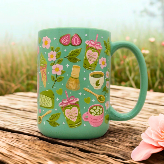 Matcha Lovers Ceramic Mug with Gift Box | 15oz Ceramic Mug | Cute Matcha tea Design | Trendy Cup | Drinkware | Gift for Matcha Lovers