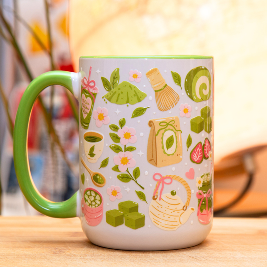 Matcha Lovers Ceramic Mug with Gift Box | 15oz Ceramic Mug | Cute Matcha tea Design | Trendy Cup | Drinkware | Gift for Matcha Lovers
