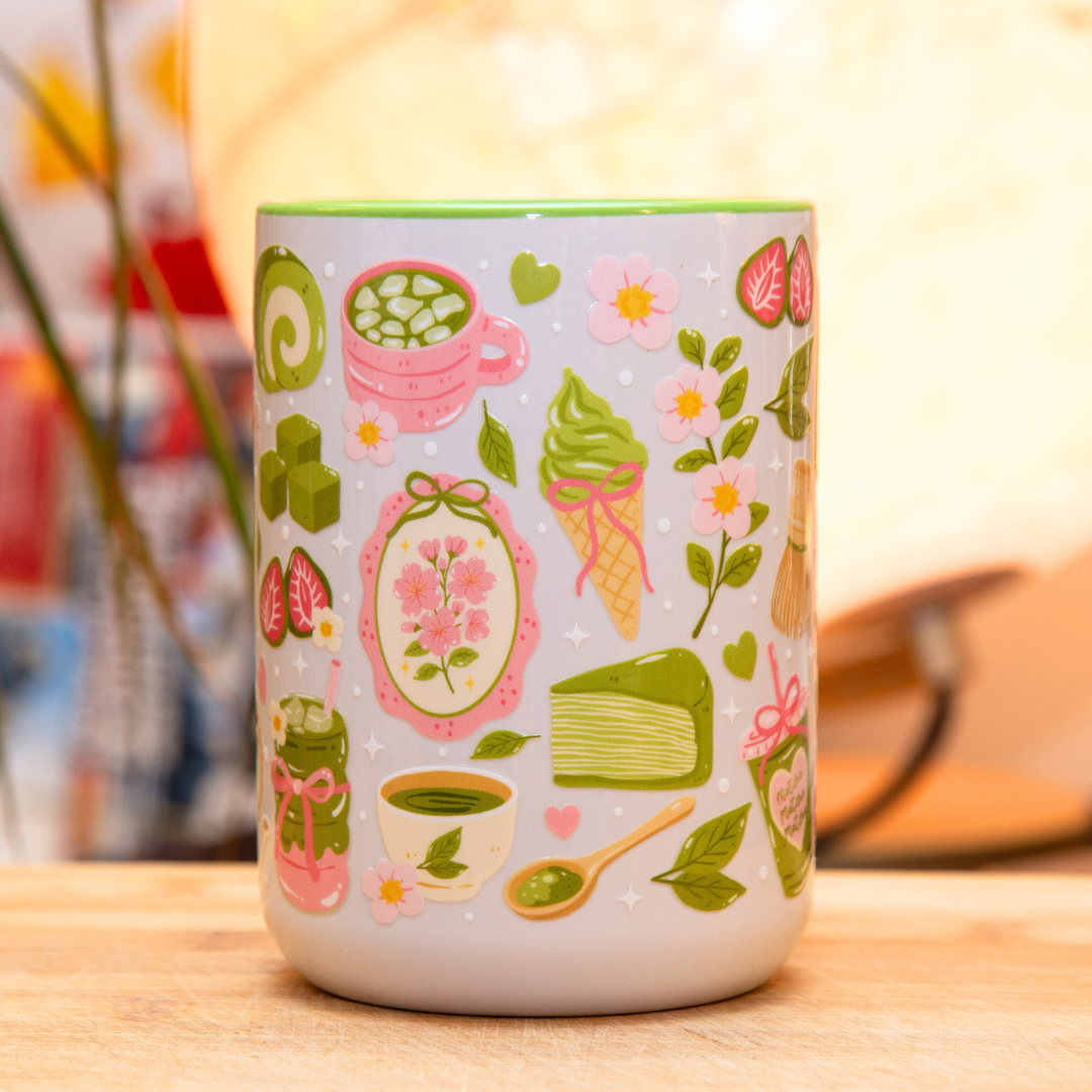 Matcha Lovers Ceramic Mug with Gift Box | 15oz Ceramic Mug | Cute Matcha tea Design | Trendy Cup | Drinkware | Gift for Matcha Lovers