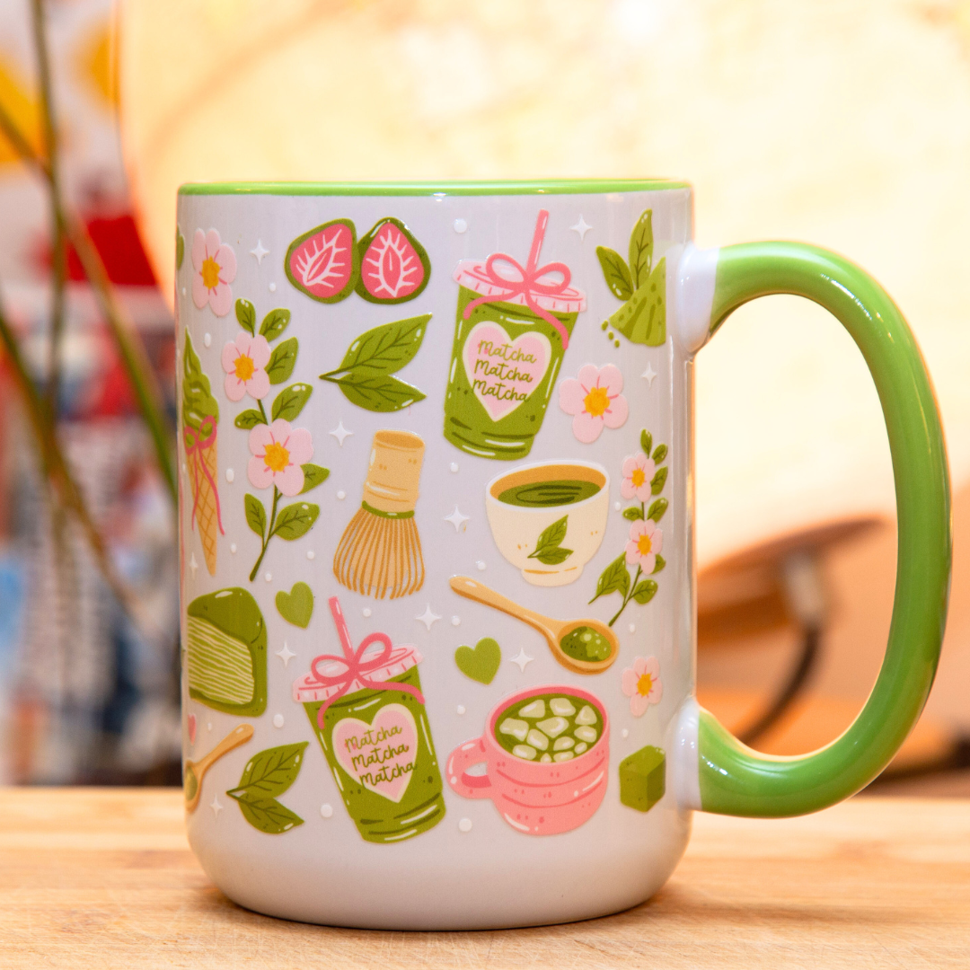 Matcha Lovers Ceramic Mug with Gift Box | 15oz Ceramic Mug | Cute Matcha tea Design | Trendy Cup | Drinkware | Gift for Matcha Lovers