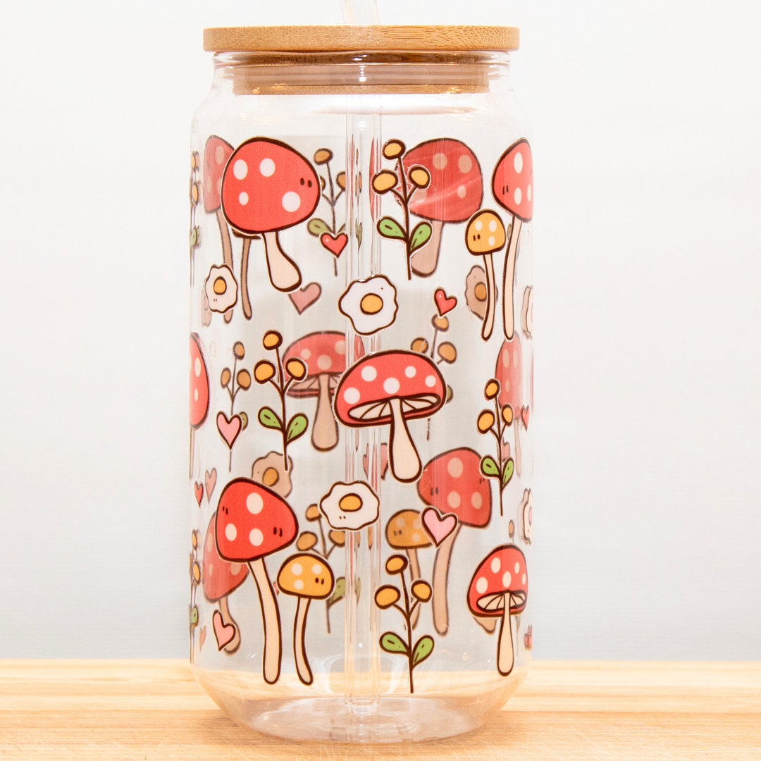 20% OFF Double-Sided Mushroom Glass Cup Set 18oz | Cute Mushroom Design with Gift Box
