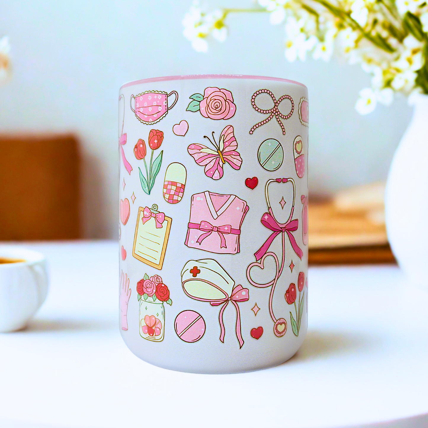 Nurse Ceramic Mug with Gift Box | 15oz Ceramic Mug | Cute Nurse life Pattern | Trendy Cup | Drinkware | Gift for Nurse