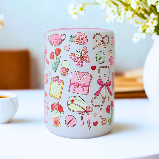 Nurse Ceramic Mug with Gift Box | 15oz Ceramic Mug | Cute Nurse life Pattern | Trendy Cup | Drinkware | Gift for Nurse